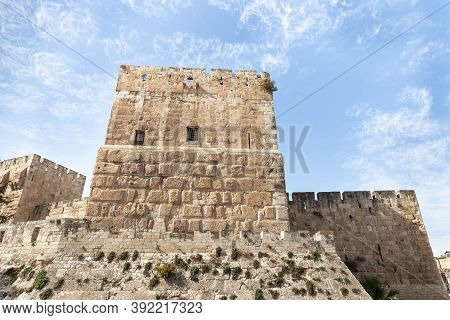 Tower And Outer Walls Of The City Of David Near Jaffa Gate In The Old City Of Jerusalem, Israel