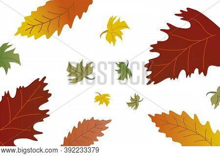 Orange Yellow Green Leaves Falling Pattern Autumn Time Hygge Warm Weather