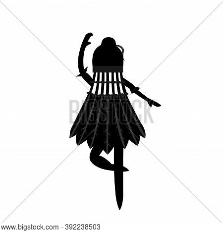 Black Character Ballerina Silhouette In A Shuttlecock Dress Dancing On A White Background Vector