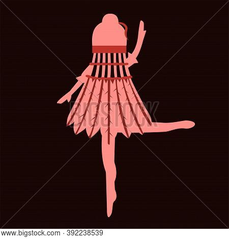 Red Character Ballerina Silhouette In A Shuttlecock Dress Dancing On A Dark Red Background Vector
