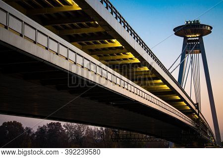 Snp Bridge In Bratislava During Summer Evening