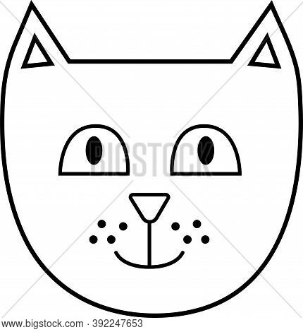 Cute Kitten Face Doodle Black Linear Stroke