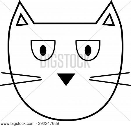 Serious Cat Character With Mustache Doodle. Vector Illustration