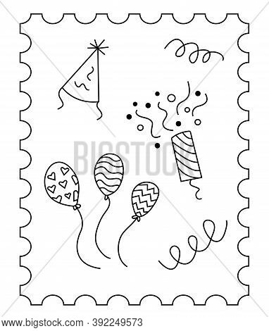 Linear Icon Holiday Greeting Card Invitation To Holiday Party. Festive Badge With Confetti Clapperbo