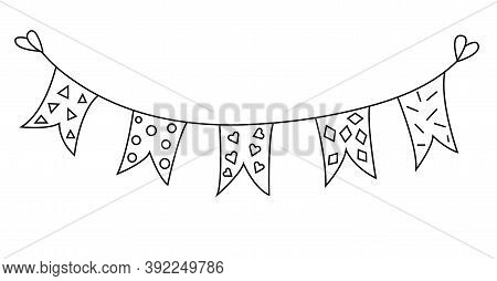 Linear Icon Of Festive Birthday Flags With Patterns. Icon For The Holiday. Trendy Flat Design.