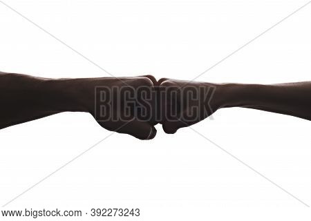 Black And White Silhouette Of Hands On White Background, Bet, Confrontation, Battle Of Sexes Concept
