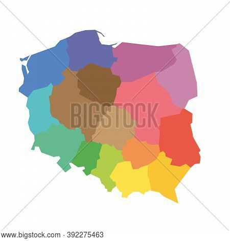 Voivodeships Of Poland. Map Of Regional Country Administrative Divisions. Colorful Vector Illustrati