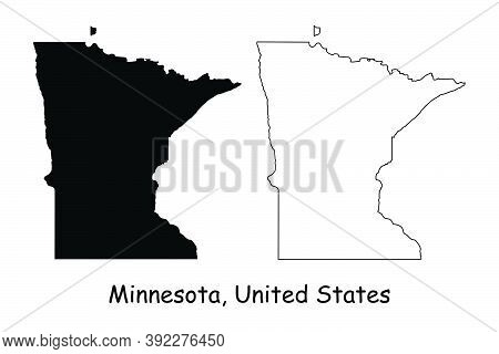 Minnesota Mn State Maps. Black Silhouette And Outline Isolated On A White Background. Eps Vector