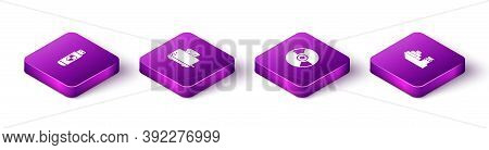Set Isometric Usb Flash Drive And Shield, Toaster With Toasts, Cd Or Dvd Disk And Cargo Ship Icon. V