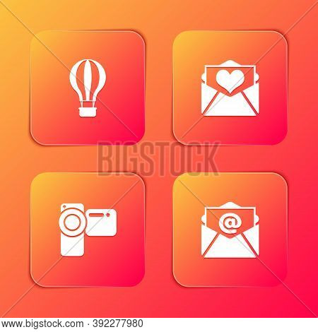 Set Hot Air Balloon, Envelope With Valentine Heart, Cinema Camera And Mail And E-mail Icon. Vector