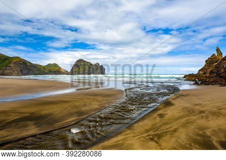 Mighty Lion Rock on the Piha beach near Auckland, New Zealand