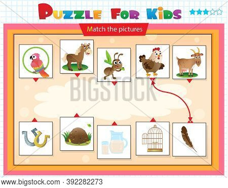 Matching Game, Education Game For Children. Puzzle For Kids. Match The Right Object. Set Of Cartoon 