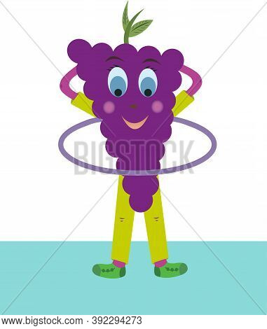 Perky Grape Vector Twists Hoop. Grapes Are Very Fond Of Sports. Fruit Grapes Depicted On A White Bac