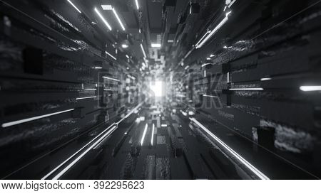Futuristic Sci-fi Tunnel. Future Spaceship Concept. 3d Rendering