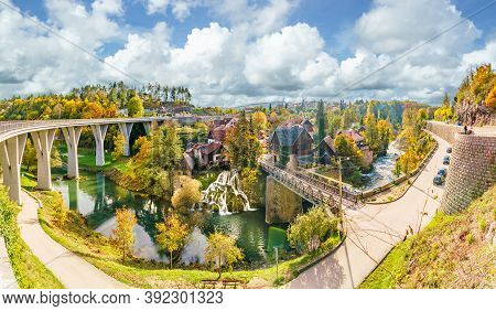 Countryside Landscape With Rastoke Village  Near Slunj In Croatia