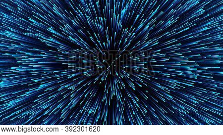 Abstract Hyperjump In Space. Speed Of Light Star Wars. Particle Flow. 3d Rendering