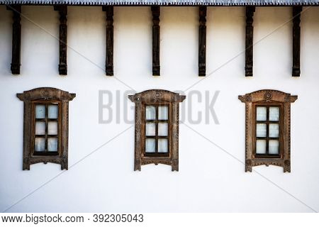 Barsana, Romania - October 28, 2020: View of Barsana Wooden Monastery site in Maramures County, Romania.