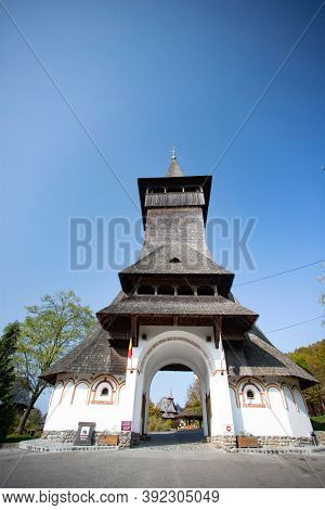 Barsana, Romania - October 28, 2020: View of Barsana Wooden Monastery site in Maramures County, Romania.