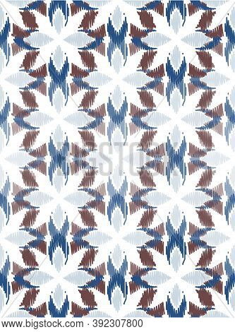 Ikat Colorful Seamless Ornament Pattern. Ethnic Indigo Tite Repit Background For Textile, Wallpaper,