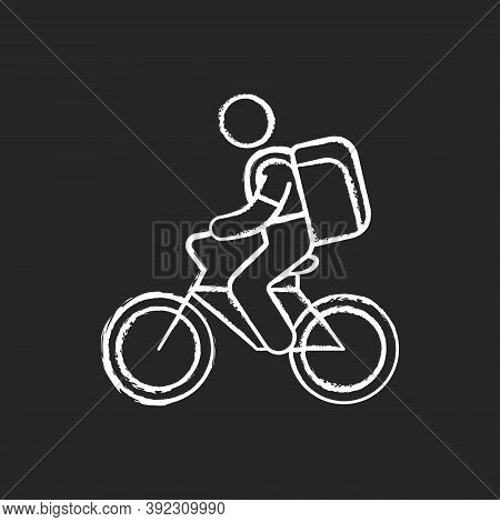 Food Delivery Person Chalk White Icon On Black Background. Meal And Groceries Delivery. Restaurant T