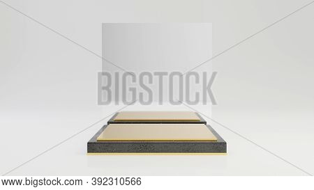 Square Black Granite Pedestal With Gold Top And Mirror Isolated On White Background. 3d Rendered Min
