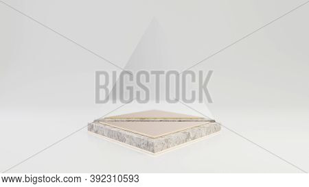 Stone Marble Podium With Gold Top Isolated On White Background. 3d Rendered Minimalistic Abstract Ba