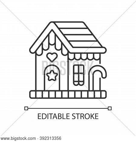 Gingerbread House Linear Icon. Festive Treat. Christmas Holiday Dessert. New Year Candy. Thin Line C