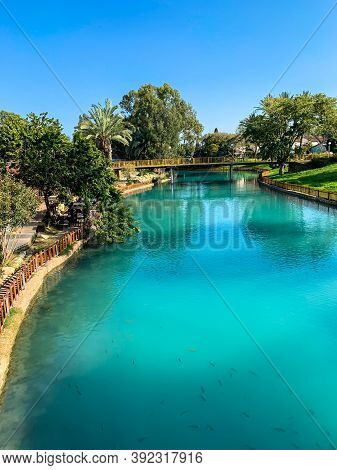 The River Amal Flows Through The Kibbutz Nir David In The Valley Of Beit Shean. Israel. Nir David Co