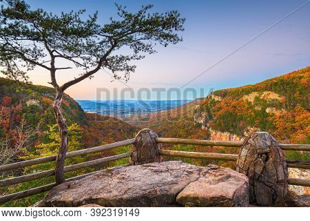 Cloudland Canyon, Georgia, USA viewpoint in autumn landscape at dusk.