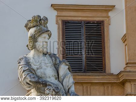 Graz, Austria-october 14, 2019: Statue In Front Of Eggenberg Palace, The Most Significant Baroque Pa
