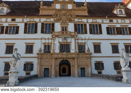 Graz, Austria-october 14, 2019: Statue In Front Of Eggenberg Palace, The Most Significant Baroque Pa