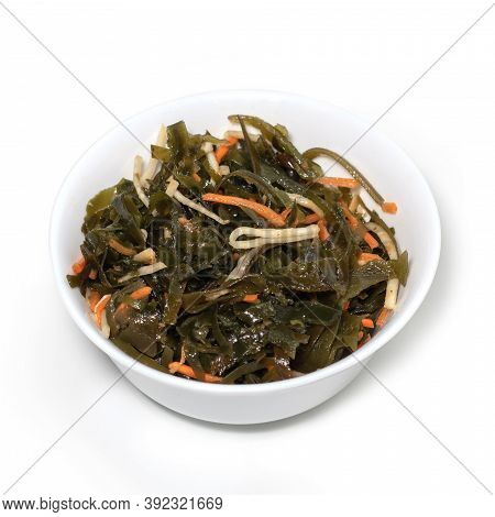 Seaweed Salad With Sesame Seeds Isloated On White.