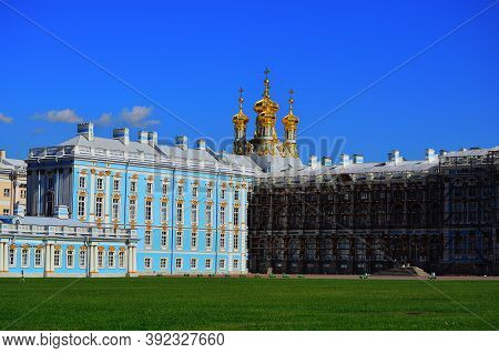 Renovation Of The Facade Of The Great Catherine Palace. Russia Pushkino 08/17/2020