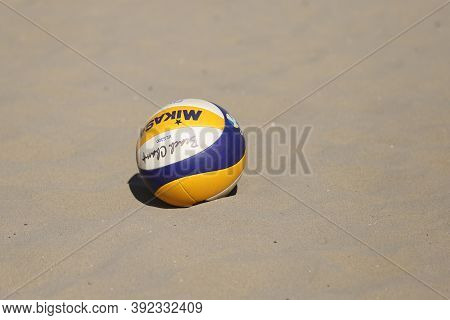 Izmir, Turkey - September 27, 2020: Mikasa Vls300 Is Official Ball Of U22 Beach Volleyball European 