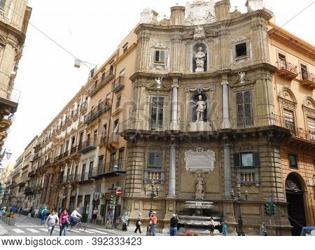 Sicily, Italy. May 9, 2017 . A Famous Corner In Palermo. Quatro Canti Corner