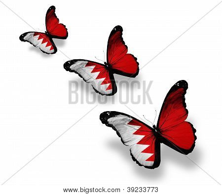 Bandiera Bahraini tre farfalle, isolate On White