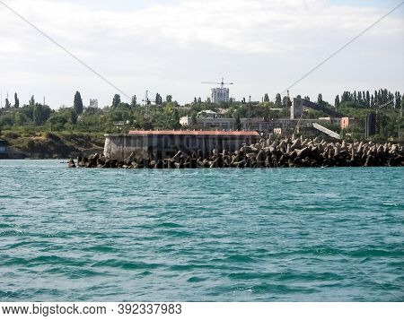 Wavecut On The Auberezes At The Port Of Sevastopol. Fighting The Waves, The Black Sea.
