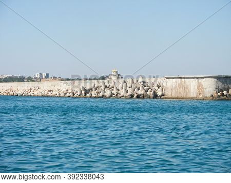 Wavecut On The Auberezes At The Port Of Sevastopol. Fighting The Waves, The Black Sea.