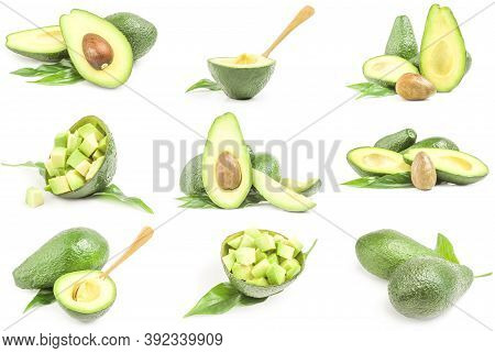 Set Of Fresh Avocados Isolated On A White Background