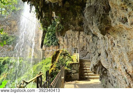 Edessa Waterfalls During Summer With Little Water Flow