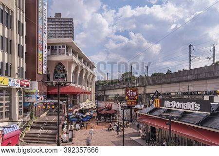 Tokyo, Japan - October 09 2018: Aerial View Of The Shopping Mall Of Oji Crossing Intersection In Fro