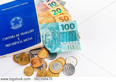 Brazil Work And Money Portfolio On White Background. Translation, Federative Republic Of Brazil, Min