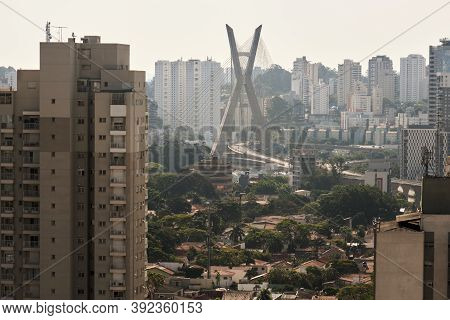 View Of The Brooklin Neighborhood In Sao Paulo With The Cable-stayed Bridge In The Background