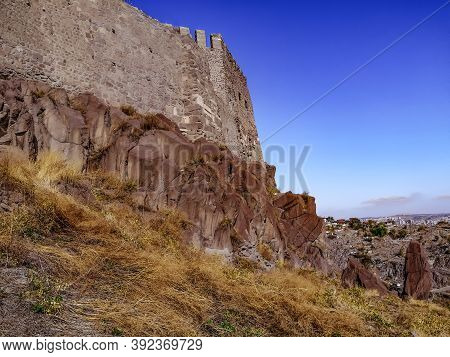 Surrounding Outer Brown-orange Walls Of Ankara Castle (turkey) From Above On The Rock - Outside View