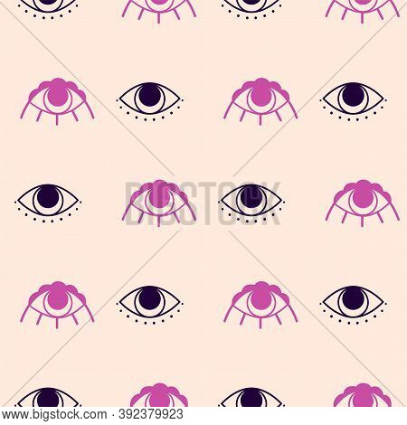 Spititual Eye Seamless Pattern. Cute Boho Seamless Eye Background. Hand Drawn Fortune Print. Esoteri