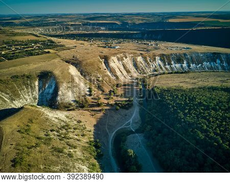 Aerial Drone View Of Dramatic Old Orhei Cliffs And Plains Near Trebijeni Village, Moldova