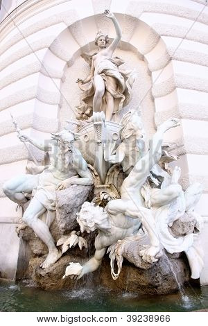 Hofburg 분기, 비엔나, 오스트리아에서에서 Michaelerplatz 분수