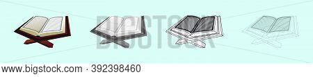 Set Of Alquran Cartoon Icon Design Template With Various Models. Vector Illustration Isolated On Blu