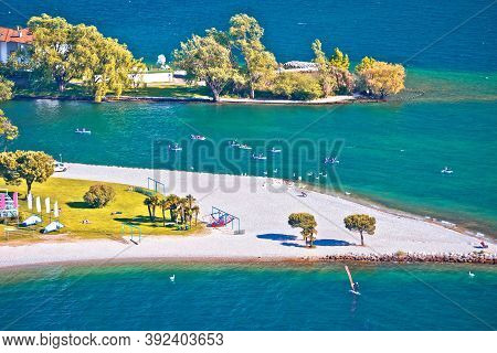 Lago Di Garda Lake. Aerial View Of  Sarca River Mouth, Northern Italy