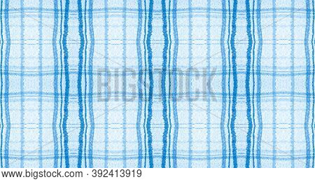 Plaid Fabric. Blue Christmas Tartan Texture. Seamless Irish Tweed. Vintage Buffalo Repeat. Color Pla
